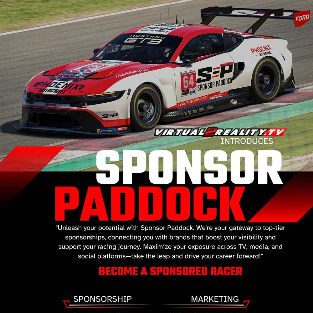 Sponsor Paddock and Phoenix Autoworks sponsor Mustang GT E-series by Virtual2Reality.TV